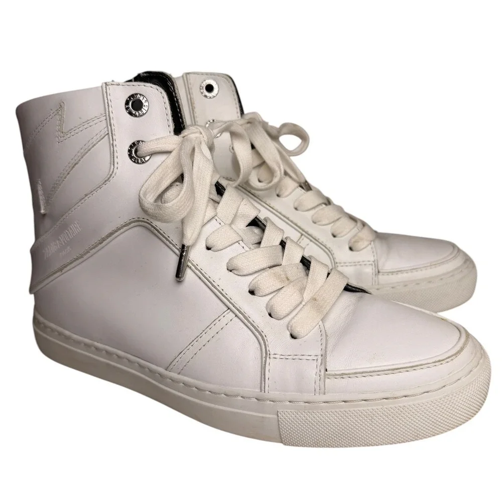 Zadig & Voltaire High Flash Lightning Bolt Leather High Top Sneakers EU 38 - Picture 9 of 16